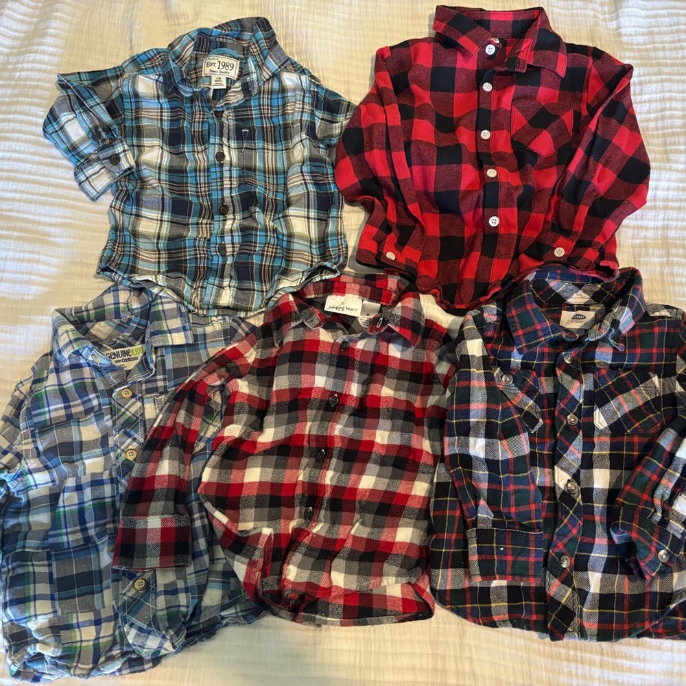 5 toddler boy flannel shirts
